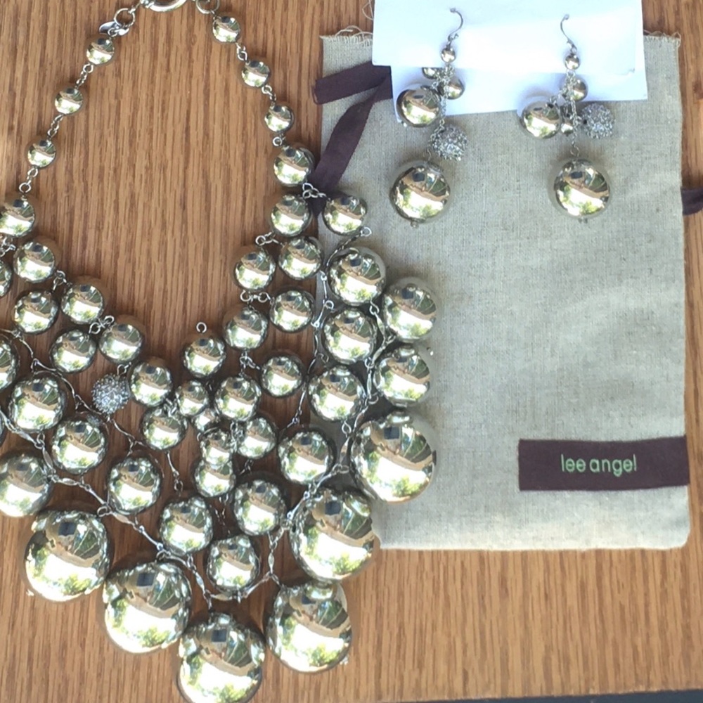 Lee Angel Silver multi chain tier Necklace dangle Earring Set New